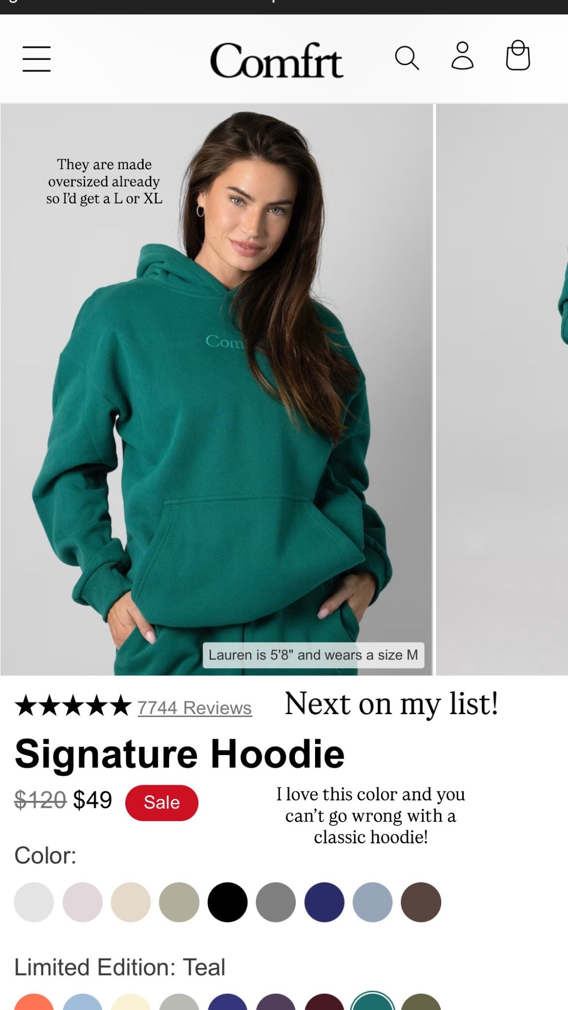Comfrt Signature Hoodie in Teal 🖤 
Oversized fit! I’d grab a Large or XL for a cozy look.
A classic sweatshirt you’ll wear everywhere!
#Comfrt #SignatureHoodie #ComfyStyle #LoungewearSale #BlackFridayDeals

#LTKFindsUnder50 #LTKSaleAlert #LTKGiftGuide