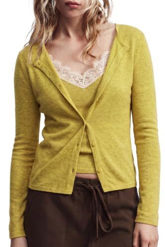 SUUKSESS Women Cashmere Blend Lace Button Down Sweater(Olive, Large) | Amazon (US)