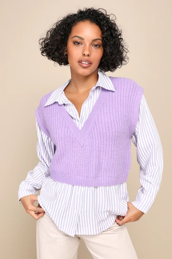 Elevated Inspiration Purple Striped Button-Up Sweater Vest Top | Lulus