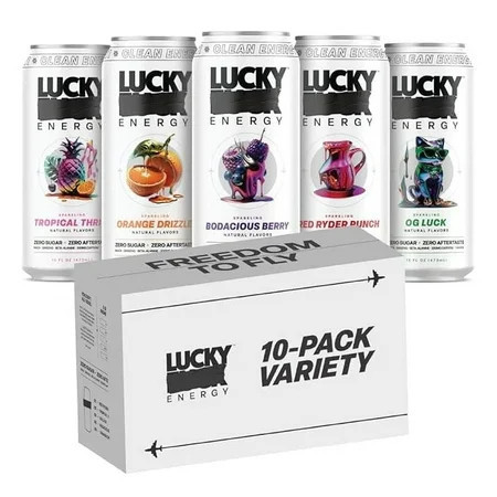Lucky Sugar-Free Drink Variety Pack, 16 fl oz Cans (Pack of 10) with Maca, Ginseng, Taurine, Beta-Alanine, 200mg Caffeine (Packaging May Vary) | Walmart (US)