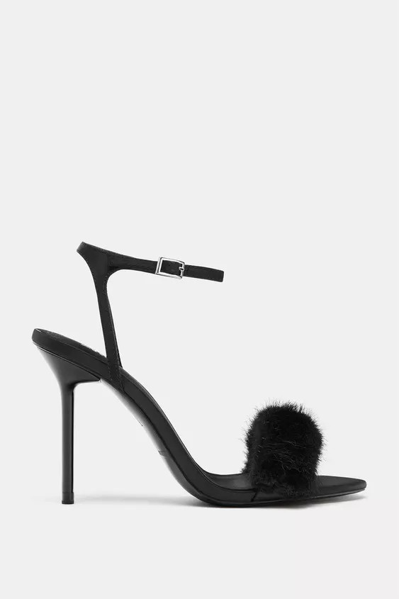 FAUX FUR STRAP HIGH-HEEL SANDALS | Zara US