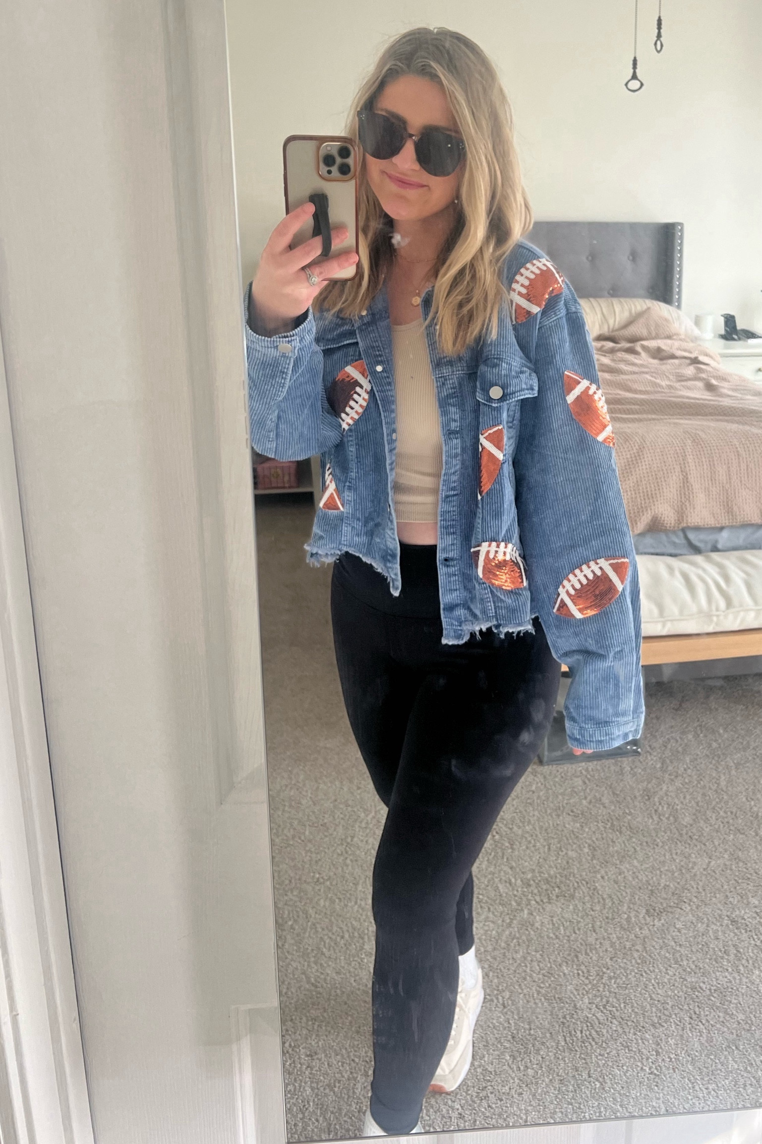 Adorable Jean jacket for the football girlies!! 🏈
(The wash on this was lighter than the photo, fyi!)
I am 5’5 160 + lbs 🫶🏻
Wearing a size Large and fits cropped & oversized! 

#LTKbeauty #LTKstyletip #LTKfindsunder50