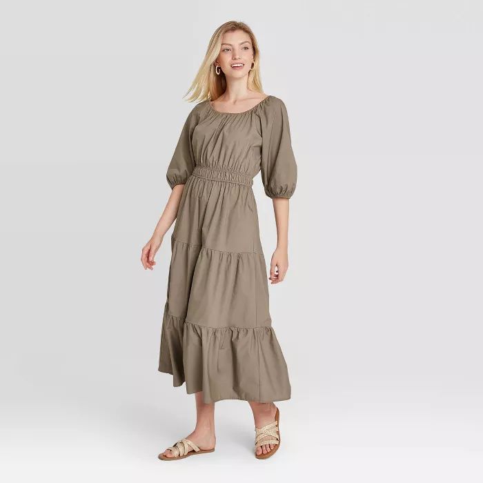 Women's Puff Elbow Sleeve Tiered Dress - A New Day™ | Target