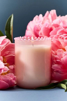 Dotted Rim Floral Peony Blush Glass Candle | Anthropologie (US)