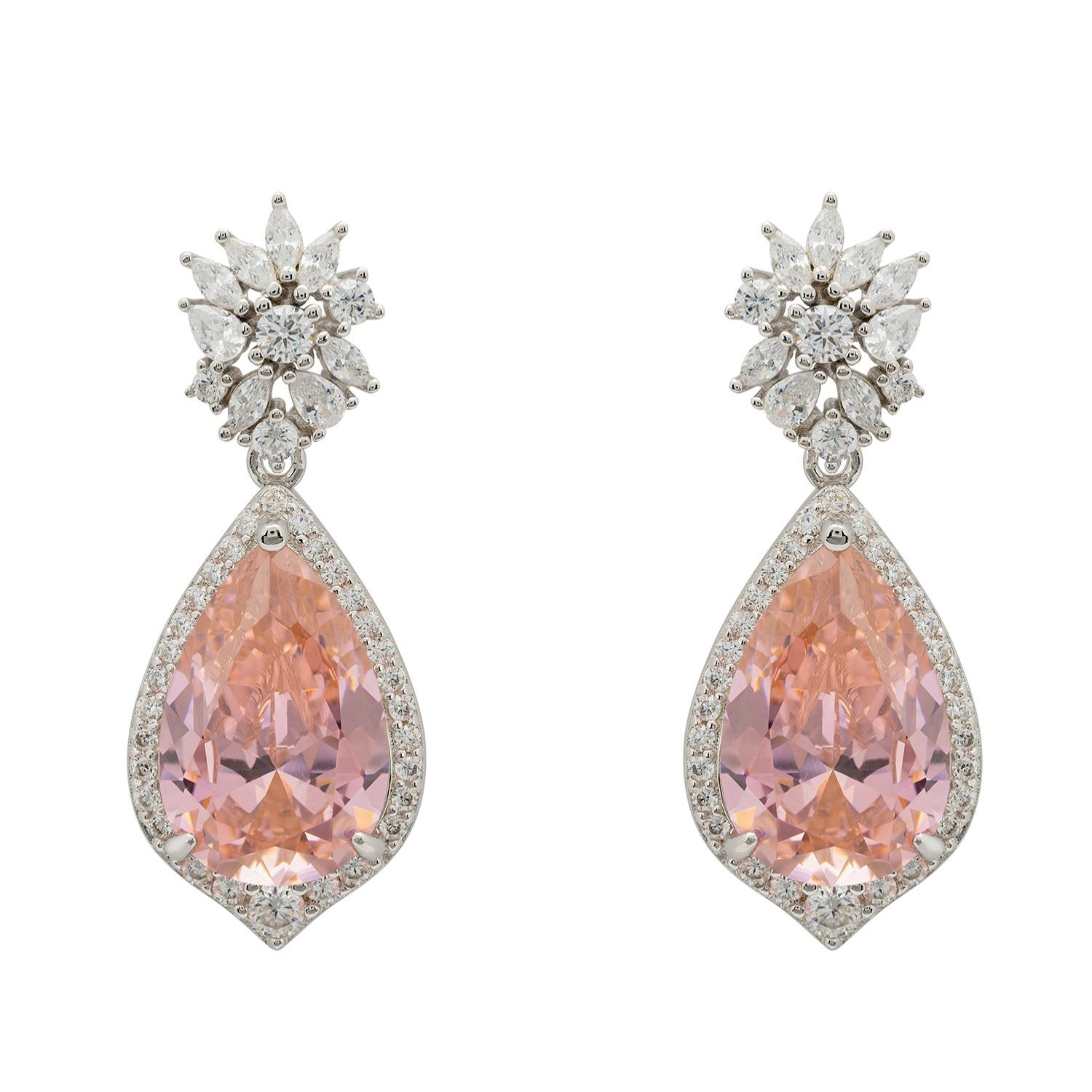 Olivia Teardrop Crystal Drop Earrings Morganite Pink Silver | Wolf & Badger (US)