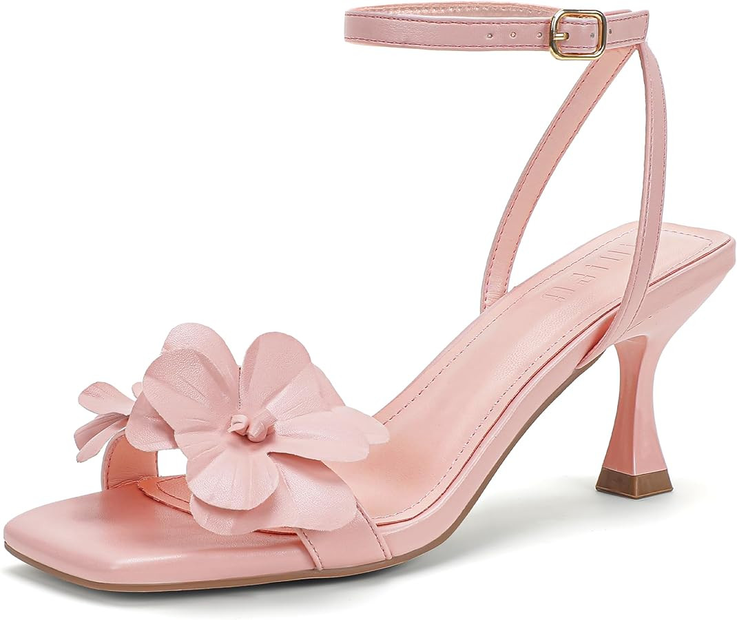 IDIFU IN3 Flower Heels for Women Slingback Stiletto High Heel Square Open Toe Heeled Sandals Wedd... | Amazon (US)