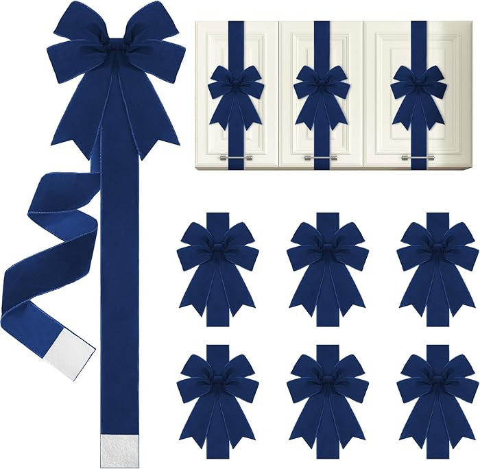 6 Pcs Navy Blue Velvet Christmas Cabinet Ribbons Bows for Kitchen 78.7 Inch Large Christmas Door ... | Amazon (US)