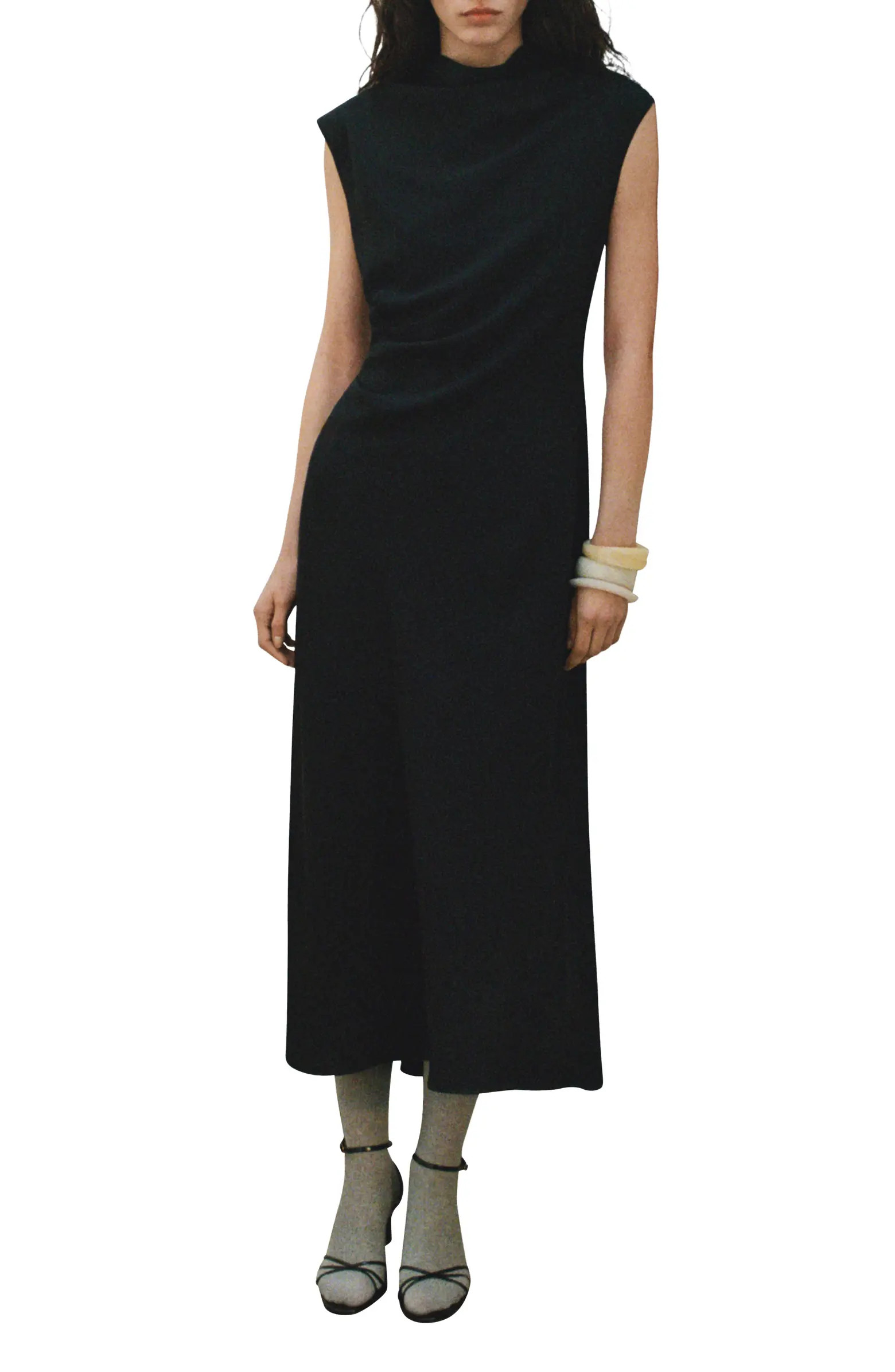 Funnel Neck Pleated A-Line Maxi Dress | Nordstrom