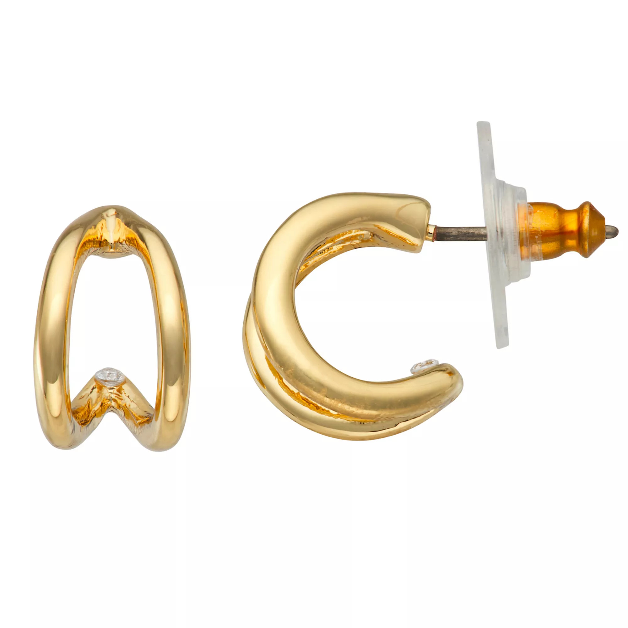 Nine West Gold Tone Small Double C-Hoop Earrings, Women's | Kohl's