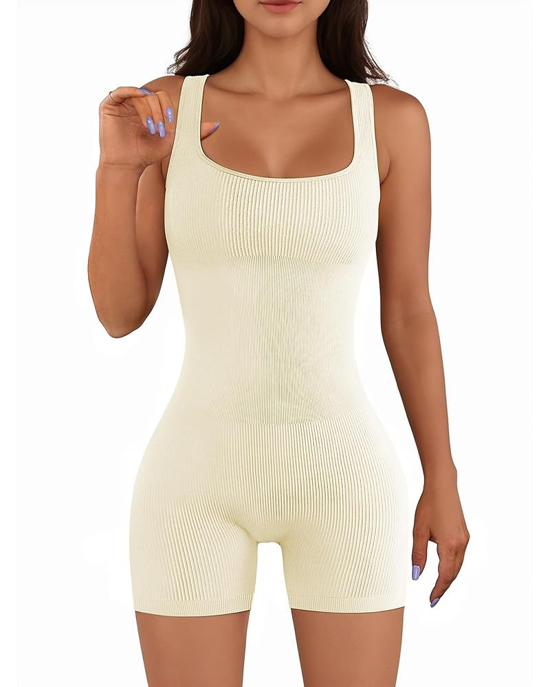 AURUZA Rompers for Women Workout Seamless Romper Yoga Ribbed One Piece Tank Tops jumpsuits Sleeve... | Amazon (US)
