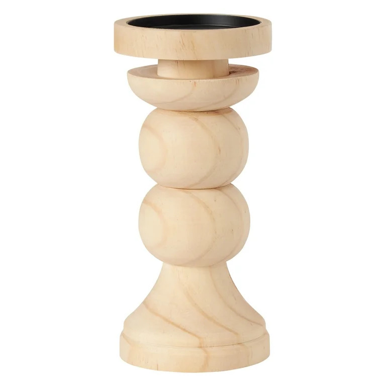 My Texas House Natural Wood Pillar Candle Holder, Beige, 8 in | Walmart (US)