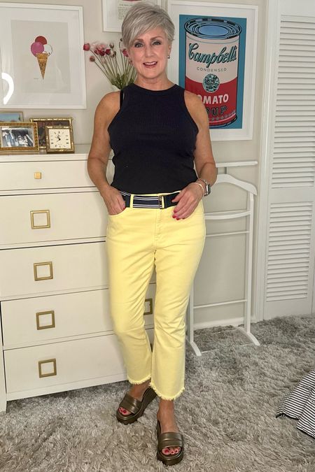 Casual Summer Outfit. Yellow jeans and navy tee.

#LTKSeasonal #LTKOver40 #LTKSaleAlert