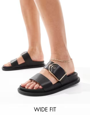 ASOS DESIGN Wide Fit Frozen double strap slider in black | ASOS (Global)