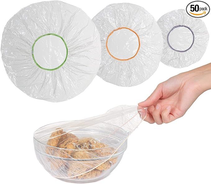 50 Reusable Bowl Covers - Food Cover Stretch Edging, Stretchable Plastic Wrap, Elastic Storage Wr... | Amazon (US)