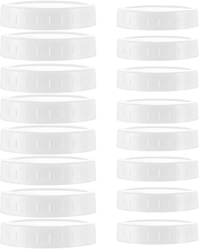 16Pcs Plastic 8 Regular Mouth Lids and 8 Wide Mouth Plastic Storage Caps for Mason Jars, White | Amazon (US)