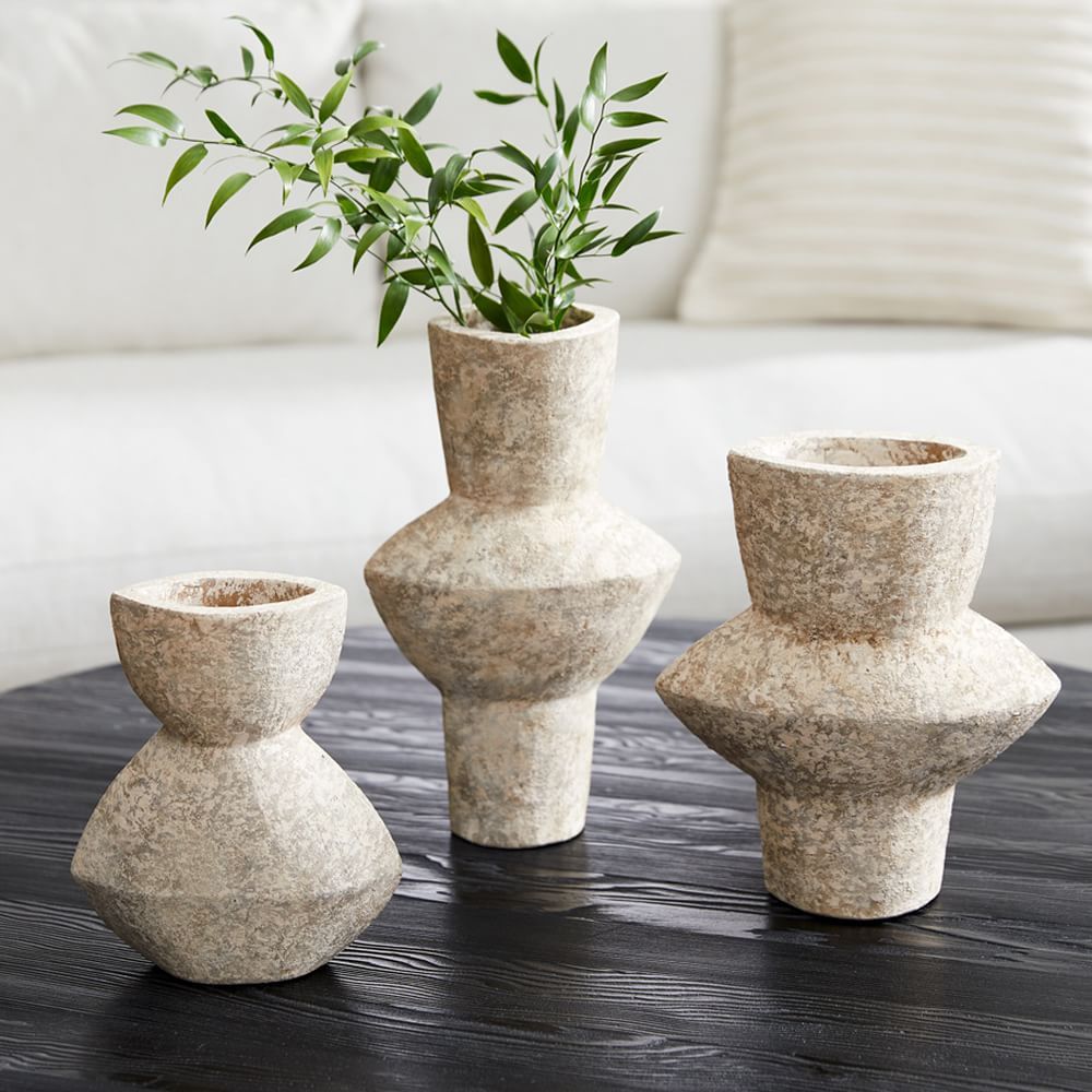 Ceramic Totem Vase, Grey, Large | West Elm (US)