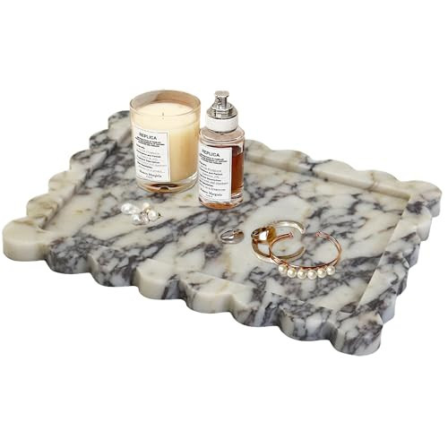 Marble Tray 100% Marble Vanity Trays for Bathroom 12" x 9", Scalloped Tray, Marble Tray for Kitchen Counter, Bathroom (Calacatta Viola) | Amazon (US)