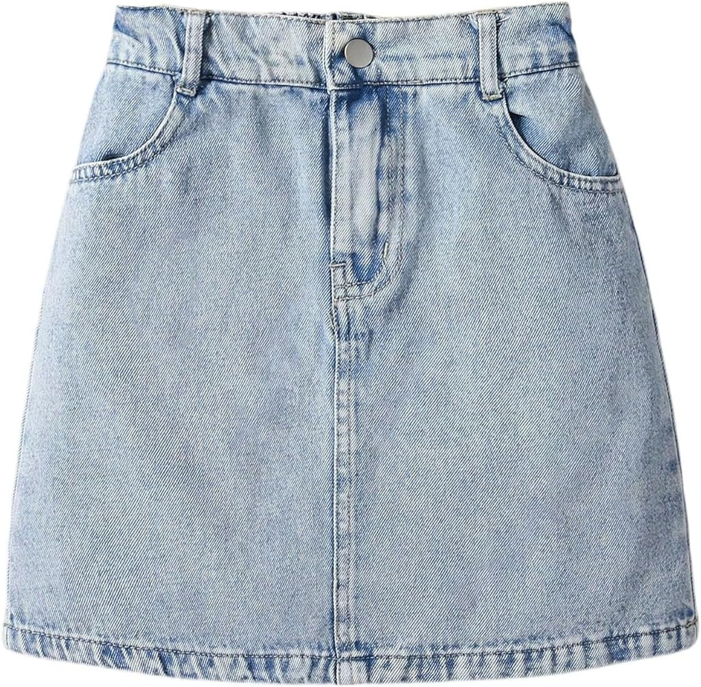 GORGLITTER Girl's Denim Skirt Y2k Elastic High Waist Summer Casual A Line Mini Jean Skirts with P... | Amazon (US)