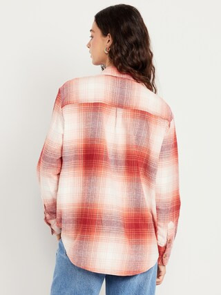 Plaid Flannel Button-Down Boyfriend Shirt | Old Navy (US)