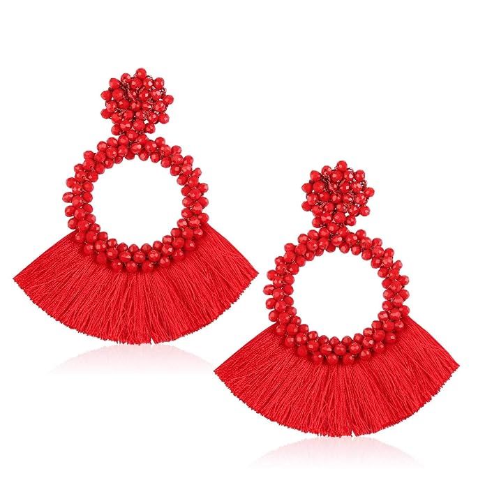 Gushion Statement Drop Earrings for Women Girl Handmade Bohemian Beaded Hoop Dangle Whimsical Fas... | Amazon (US)