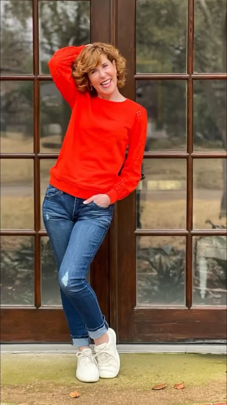 Eyelet sleeve, sweatshirt, eyelet sweatshirt, orange top, orange sweatshirt, fleece sneakers, cream sneakers, fluff sneakers 

This lightweight sweatshirt is perfect for spring! I love the vibrant color and eyelet sleeves. It fits TTS. I paired it with a favorite pair of jeans and these fun fluffy fleece sneakers.

#LTKSeasonal #LTKshoecrush #LTKFind