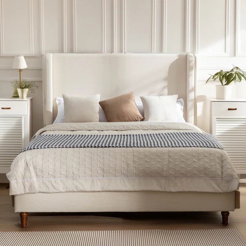 Mozter Upholstered Wingback Bed No Box Spring Needed | Wayfair North America