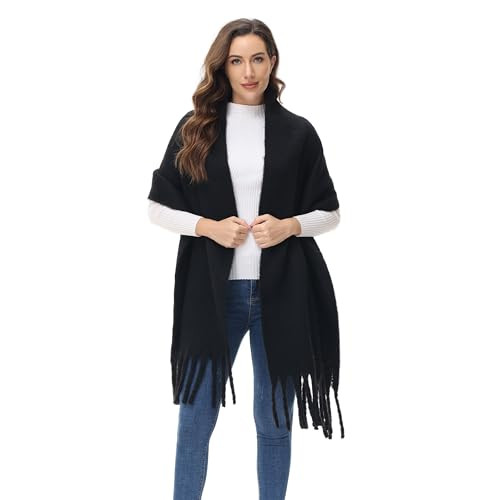COLORIS EDITION Women’s Chunky Blanket Scarf Oversized Soft Shawl with Colored Checks Thick Tassel Women Winter Scarves CE2310-Black | Amazon (US)