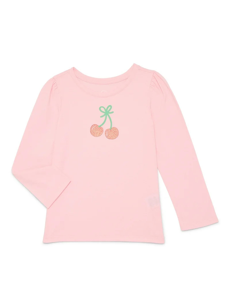 Wonder Nation Toddler Girls Crewneck Tee with Long Sleeves, Sizes 18M-5T | Walmart (US)
