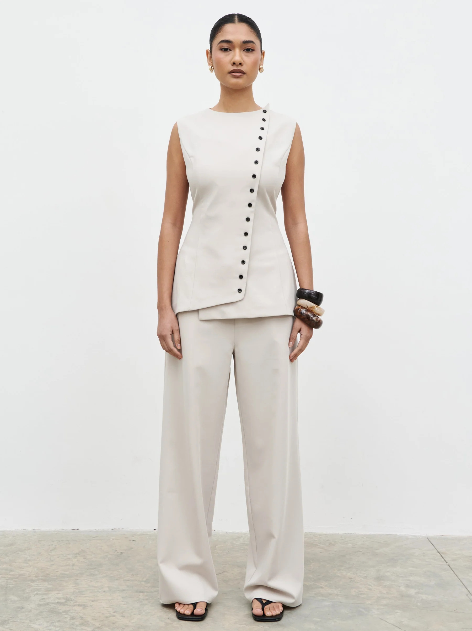 Brylee Asymmetric Button Waistcoat | Pretty Lavish (UK)