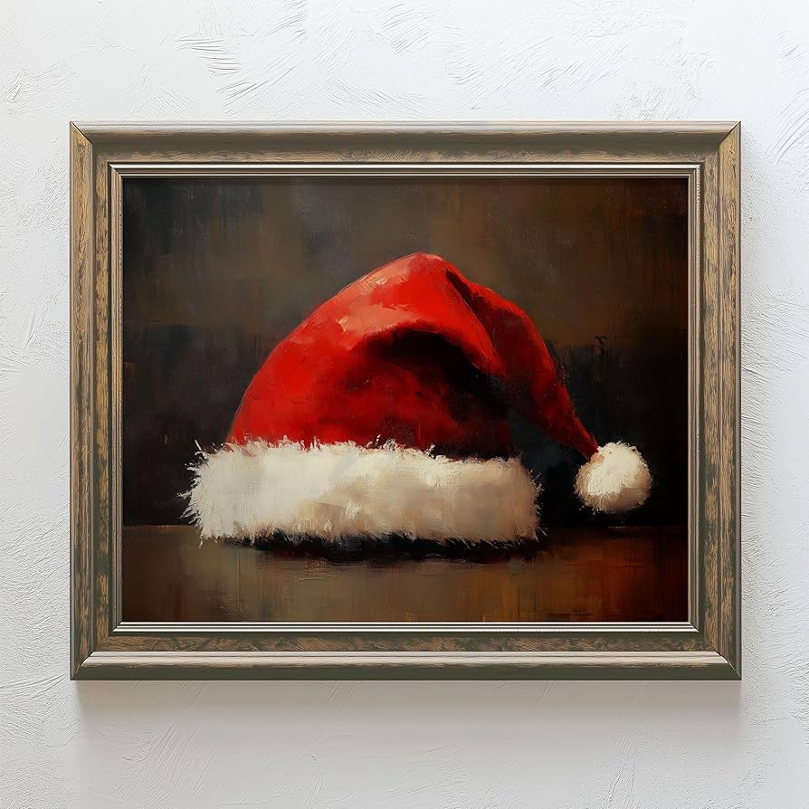 Santa Hat Print, Santa Hat Print, Vintage Santa Wall Decor, Xmas Wall Decor Print, Rustic Christm... | Amazon (US)