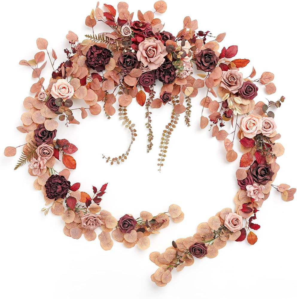Ling's moment 9FT Eucalyptus and Willow Leaf Garland with White Flower, Handcrafted Wedding Sweet... | Amazon (US)