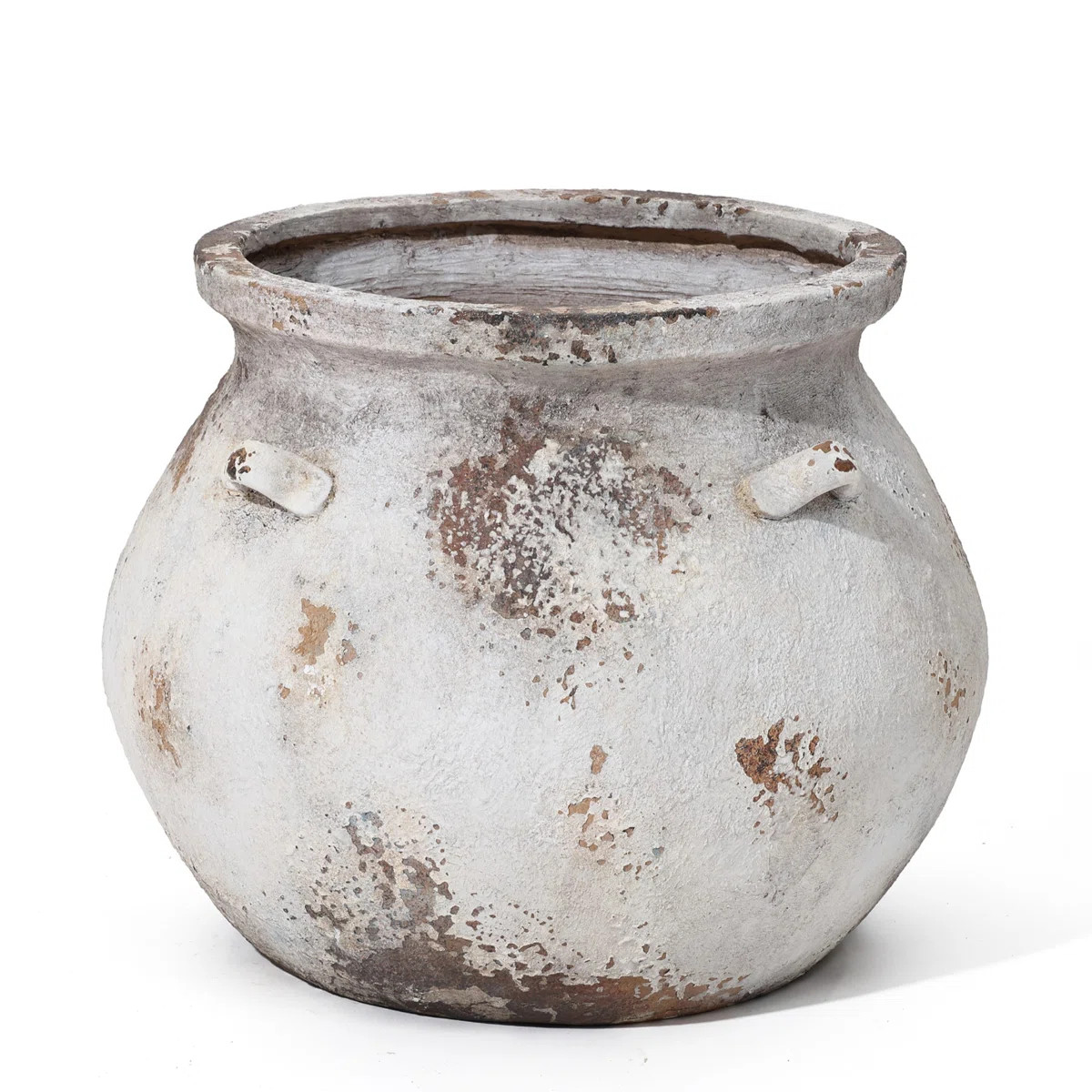 Perrinton Handmade Off White Rustic Cauldron MgO Pot Planter | Wayfair North America
