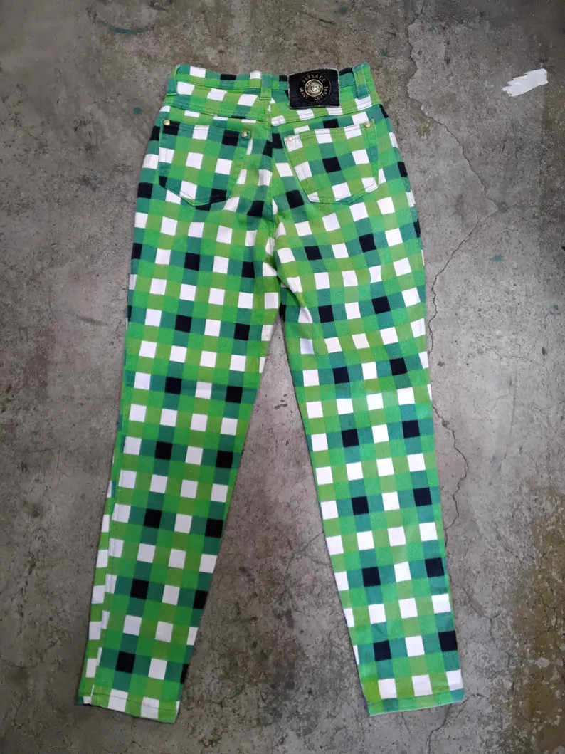 1990s Versace Jeans Couture petite green colorblock jeans | Etsy (Global)