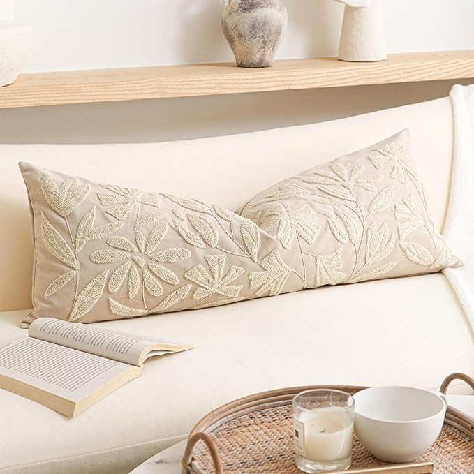 BlissBlush 14x36 Lumbar Pillow Cover for Bed, Rectangular Decorative Long Throw Pillowcase, Embro... | Amazon (US)