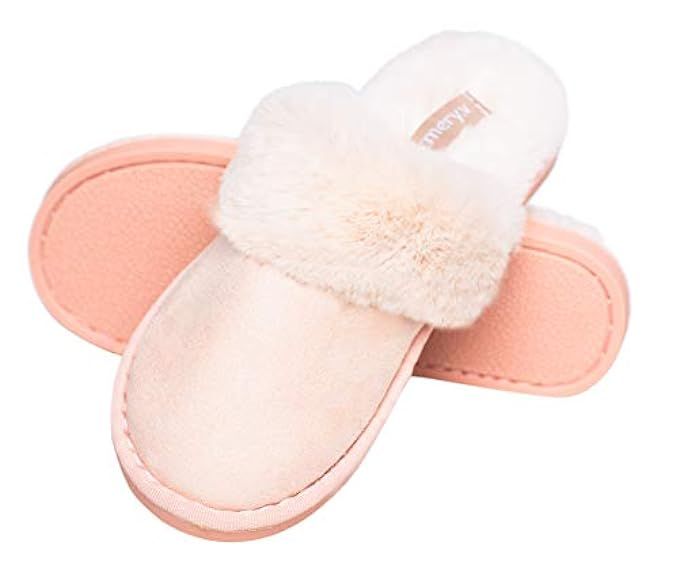 Womens Slippers, Memory Foam Fluffy Warm Non-Slip Comfortable Slip-on House Shoes, Plush Indoor & Ou | Amazon (US)