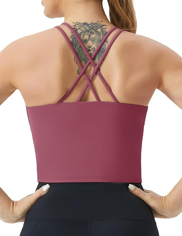 THE GYM PEOPLE Women's Cross Back Sports Bra Halter Neck Workout Crop Tank Tops with Removable Pa... | Amazon (US)