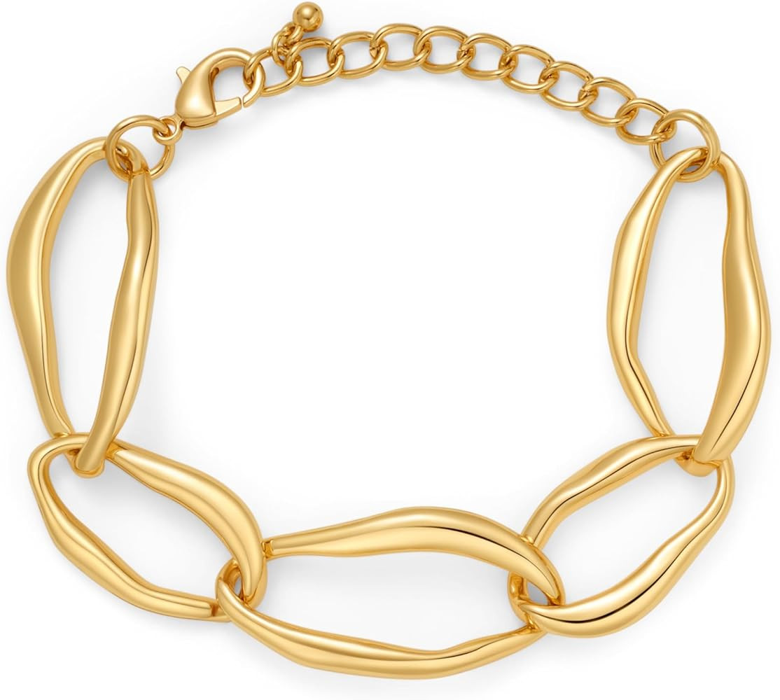 Gold Chain Bracelets for Women Chunky Gold Chain Link Two Tone Thick Geometric Minimalist Stateme... | Amazon (US)