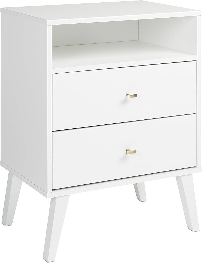 Prepac Milo Mid-Century Modern 2 Drawer Nightstand With Open Shelf, 16"D x 22.5"W x 29.5"H, White | Amazon (US)