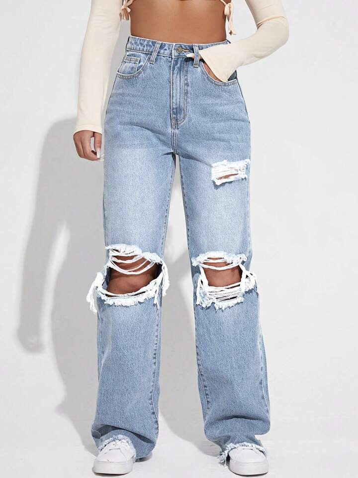High Wasted Straight Leg Jeans  | SHEIN