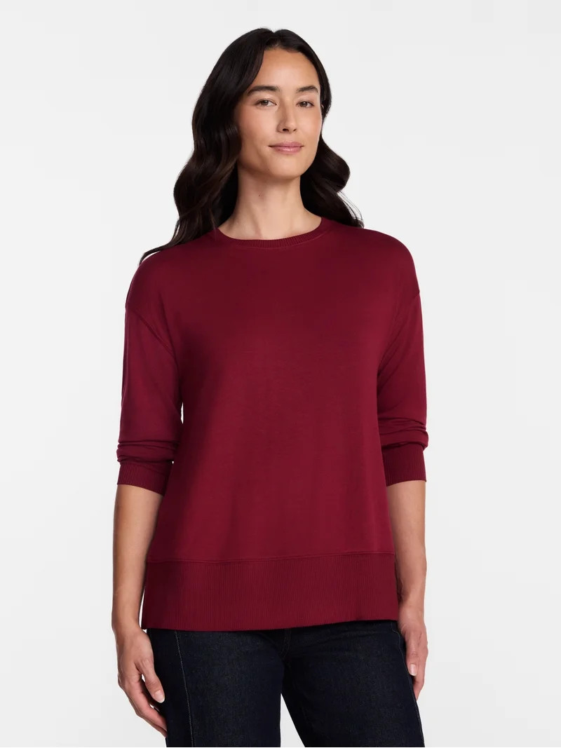Time and Tru Women's and Women's Plus French Terry Tunic Sweatshirt, Sizes XS-XXXL | Walmart (US)