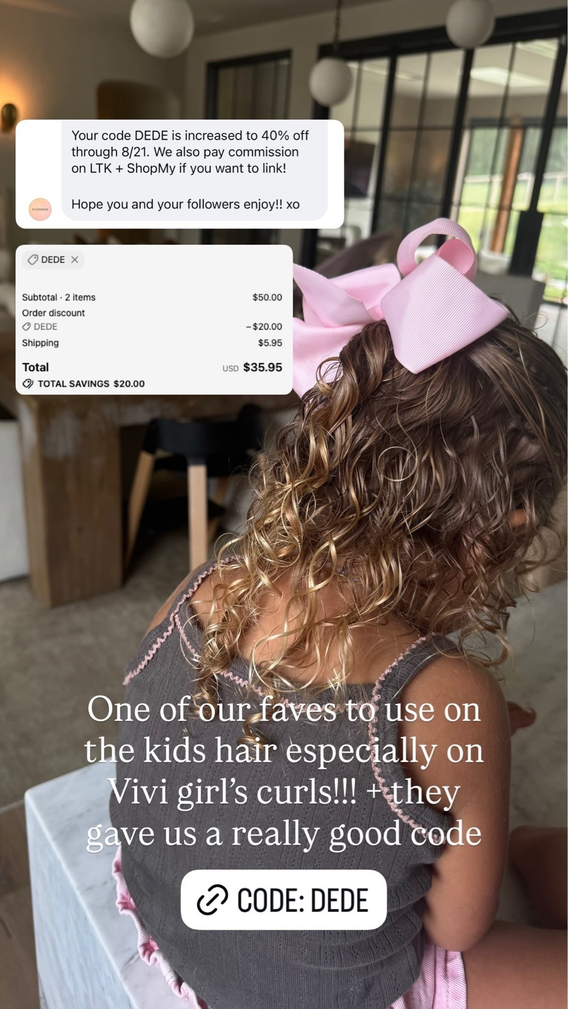 CODE/ DEDE40 until 8/31!! 
Incommon magic mist is what we use to dangle the girls hair! & it doesn’t affect Vivi’s curls!! 

Dressupbuttercup.com #dressupbuttercup #dederaad

#LTKgrwm #LTKmomlife #LTKSeasonal