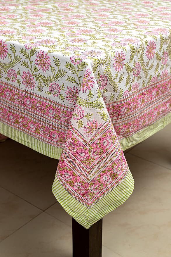 ABHOOH Fall Tablecloth, Handblock Print Floral Rectangle Pink Table Cloth for Kitchen Dining Line... | Amazon (US)