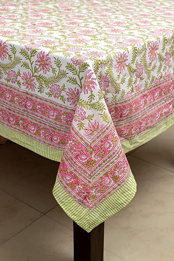 ABHOOH Tablecloth, Hand Block Print Floral Rectangle Pink Tablecloth for Kitchen Dining, Easter, ... | Amazon (US)