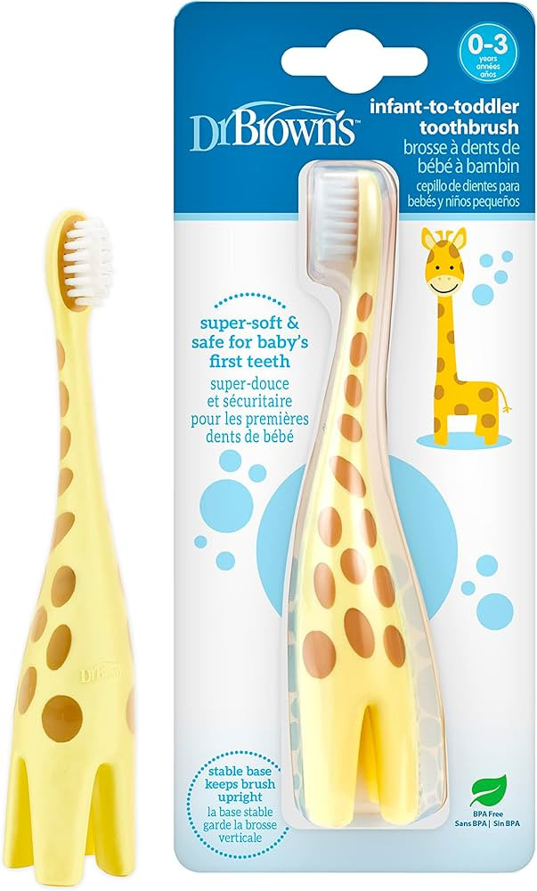 Dr. Brown's Infant-to-Toddler Training Toothbrush, Soft for Baby's First Teeth, Giraffe, BPA Free... | Amazon (US)