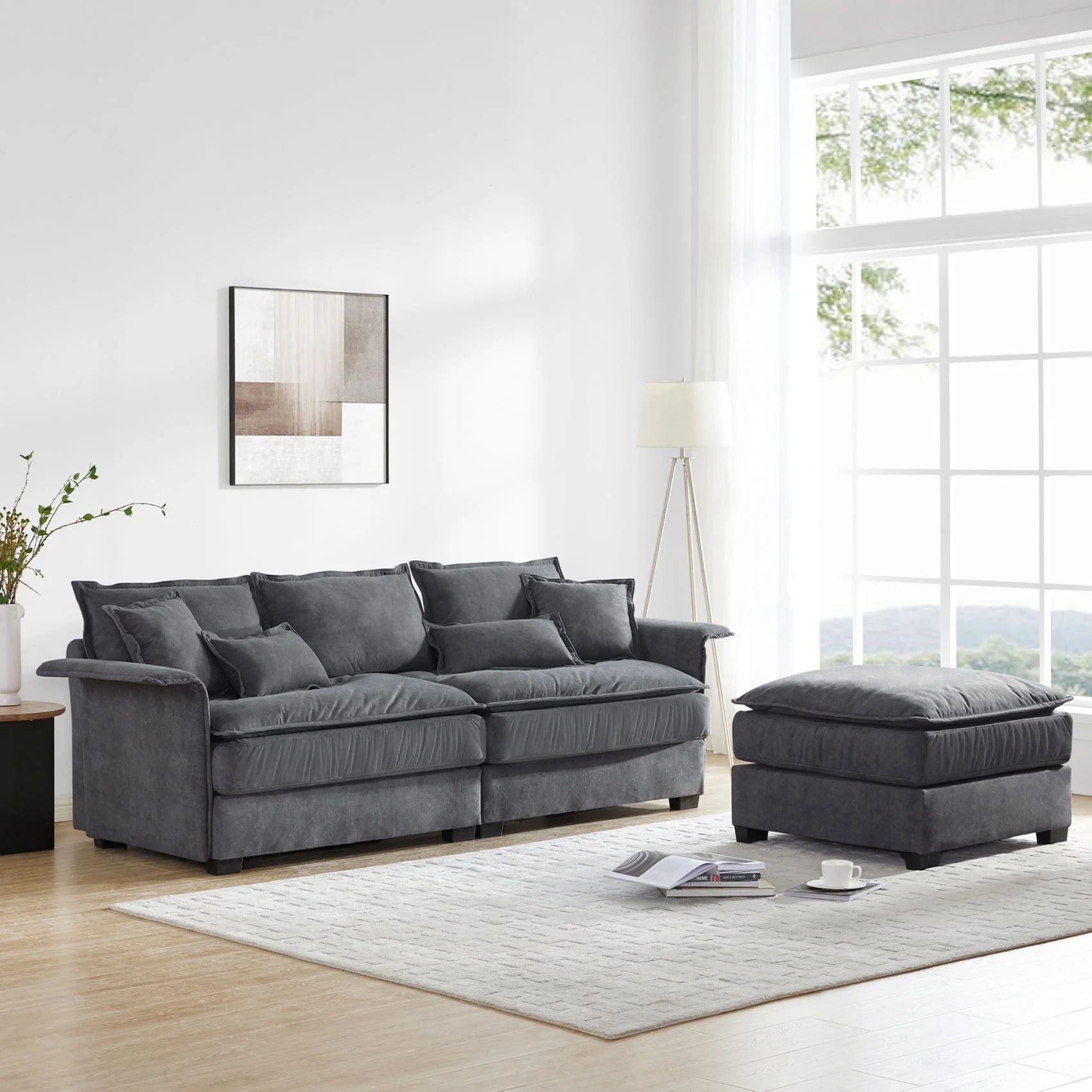 95" Luxury Sectional Sofa Cloud Couch, Modern Chenille Deep Seat Sofa Sleeper with Ottoman, Comfy... | Walmart (US)