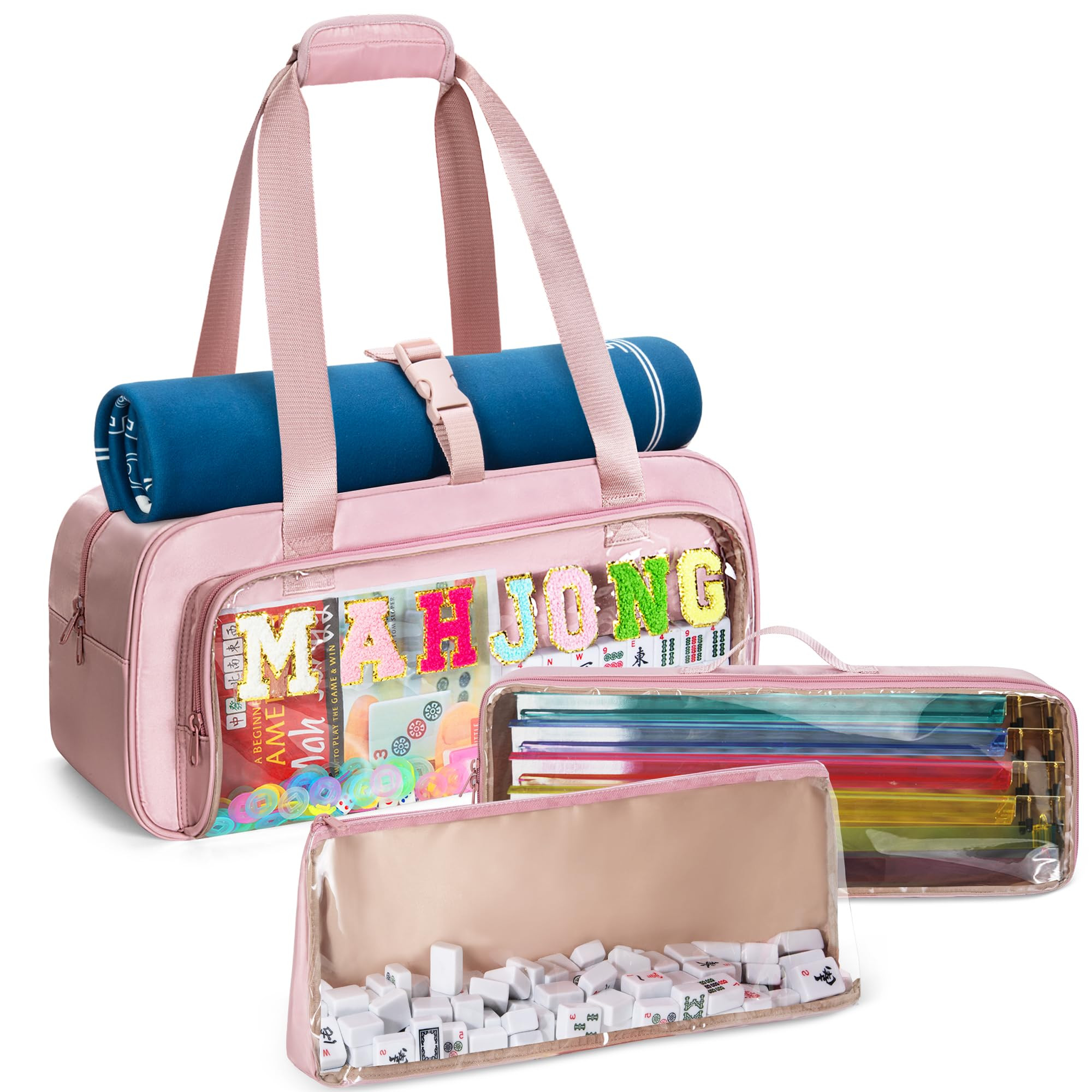 Yarwo 3 PCS Mahjong Bag Empty, Clear American Mahjong Tile Set Bag with Game Mat Buckle and Sewn ... | Amazon (US)