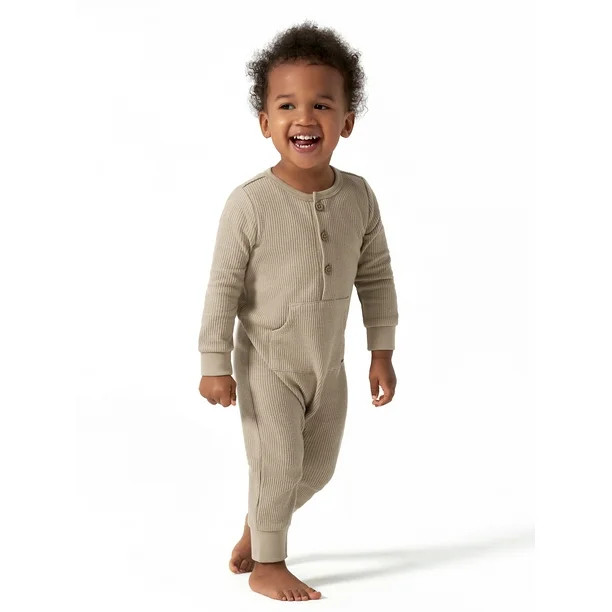 Modern Moments by Gerber Baby Boy Waffle Long Sleeve Romper, Sizes 0/3-24 Months | Walmart (US)