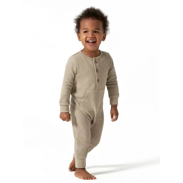 Modern Moments by Gerber Baby Boy Waffle Long Sleeve Romper, Sizes 0/3-24 Months - Walmart.com | Walmart (US)