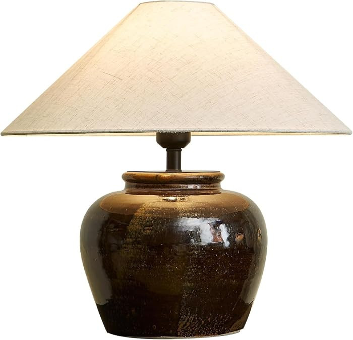 Ceramic Fabric Table Lamp Modern Minimalist Bedside Night Light with E27 Base Warm Glow for Livin... | Amazon (US)