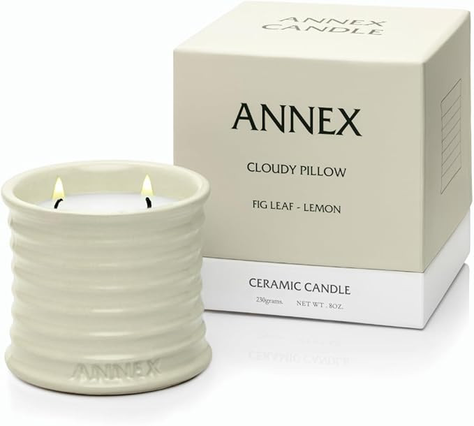 Annex Fig Leaf & Lemon Luxury Scented Candle - 8oz Handmade Beige Ceramic Jar Candle - 50hr Clean... | Amazon (US)